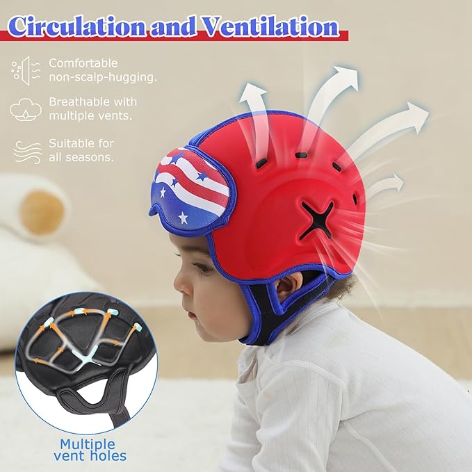 Baby Head Protector Baby Helmet for Crawling and Walking - No Bumps and Soft Safety Peak - Ultra Light and Adjustable Head Protector Suitable for Babies 6-24 Months-American Flag