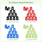 yeesport 48 Pcs Sport Stacking Cups, Sport Training Game for Challenge Competition, Plastic Stacking Cups, Classic Family Game for Kids and Adults, Red+Blue+Green+Black