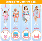 4 in 1 Toddler Swing Set & Baby Jumper, Heavy Duty Kids Swing with Bouncer, Foldable Metal Stand for Indoor & Outdoor, Easy Install & Store (Blue Pink)