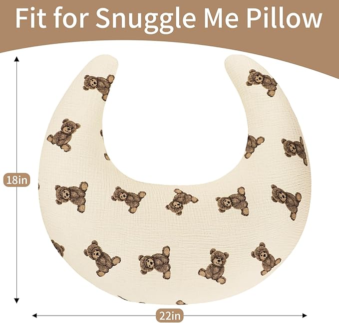 SWESEN Muslin Nursing Pillow Cover, Soft Removable Cover for Breastfeeding Pillows, Pillow Slipcover for Baby Boys and Girls, Comfortable & Breathable, Bear, Washable (Only Cover)