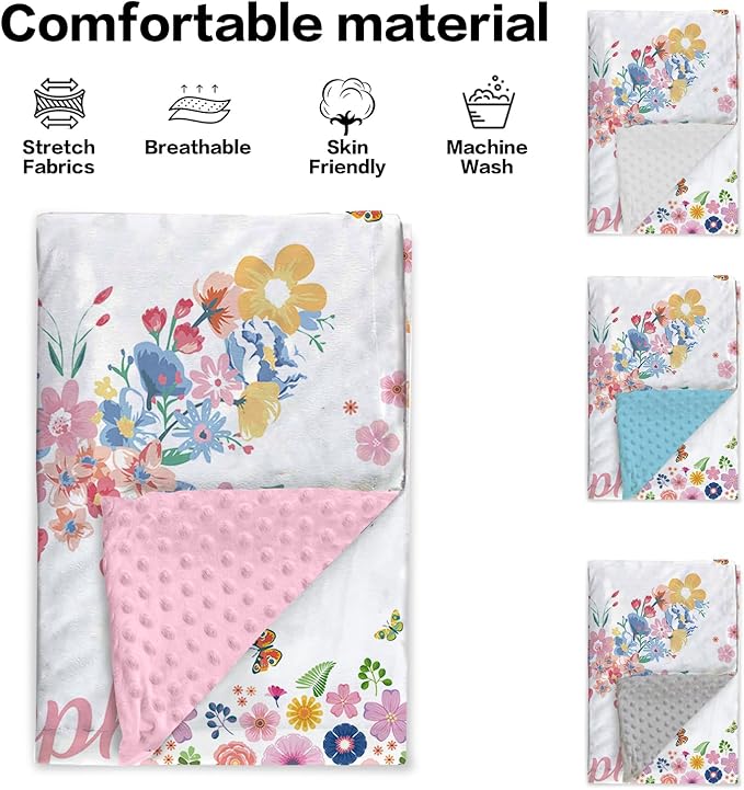 Personalized Baby Blankets for Girls, Custom Name Pink Butterfly Pattern Baby Blanket, Soft Minky Dot Blanket for Newborns and Toddlers, Ideal for Baby Showers Christmas Brithday Gifts