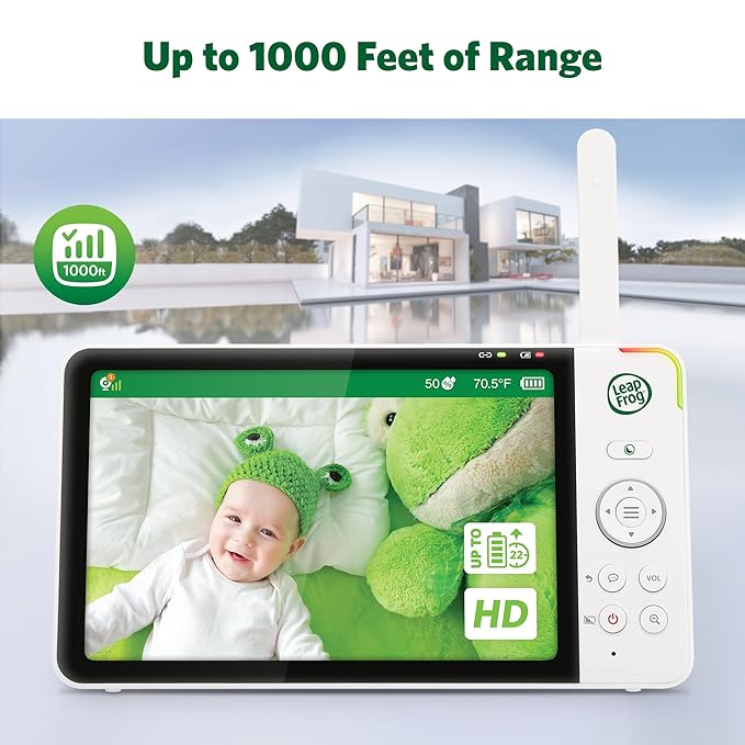 LeapFrog Color Night Vision Video Baby Monitor with 7" HD 720p Display, 360° Pan & Tilt, 8X Zoom, Night Light, Humidity & Temperature Sensor, Up to 1000ft Long Range, Secure Transmission: LF920HD