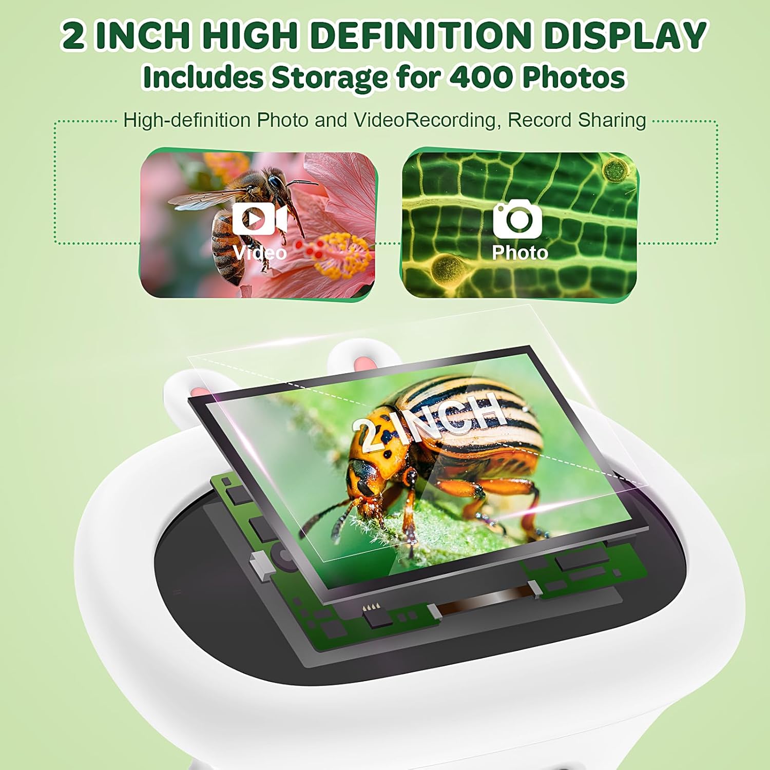 HUTACT Kids Portable Microscope with 2'' Screen - 1000X Digital Handheld Microscope with Prepared Slides Kit, Christmas Birthday Gifts for Kids All Age