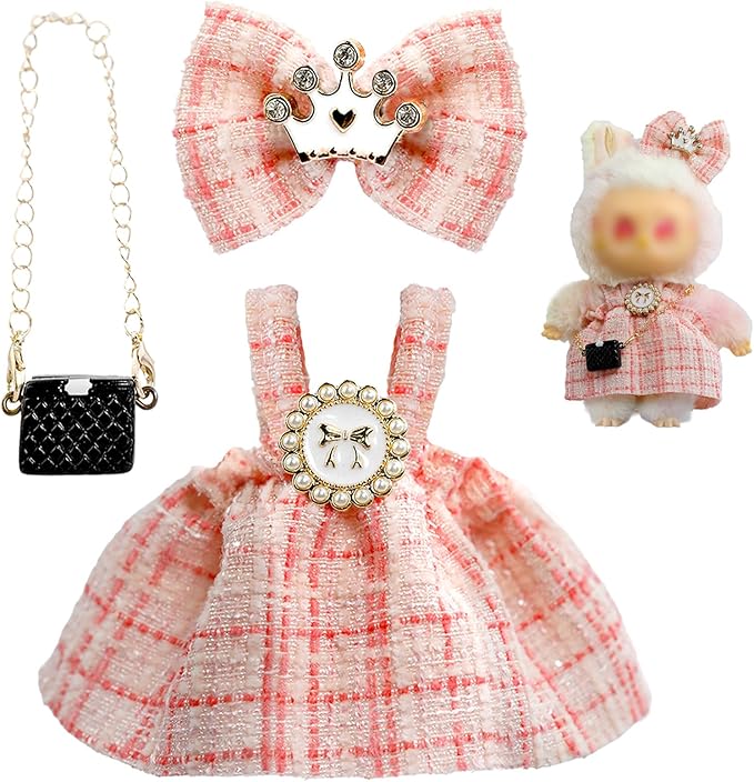 Clothes for LA BUBU 17cm Doll (NO Doll),Outfit for LA BUBU,Dress and Hairpin Set for LABUBU Dress Up,Accessories for LA BUBU