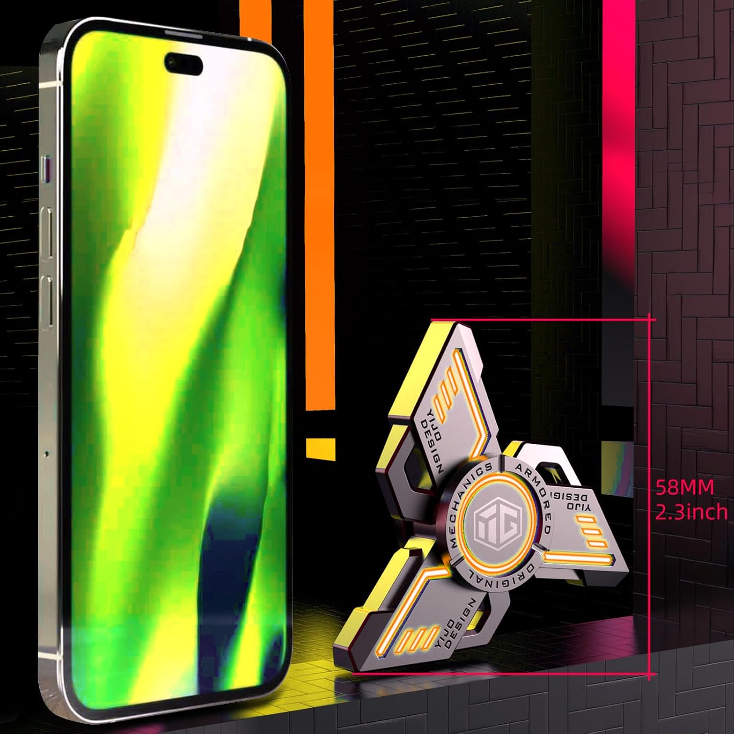 INNÔPLUS Fidget Spinner, Fidget Spinners Cool, Fidget Spinners for Kids, Stress Anxiety ADHD Relief Figets Toy, Fidget Light Up Spinner, Metal Finger Hand Spinner Toy with Luminous Light (Orange)