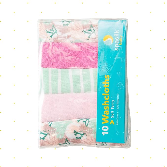 Spasilk 10-Piece Washcloth Set for Newborn Boys and Girls, Soft Terry Baby Washcloths, Baby Essentials, Pink Coral
