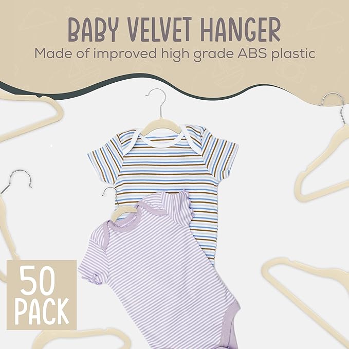 50 Premium Baby Velvet Hangers - 11.8" Non-Slip, Ultra-Slim Space-Saving Children Closet Hangers - 360° Swivel Hook, Strong & Durable Infant & Toddler Clothes Hangers for Wardrobe - Ivory