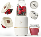 Bubble Blender, Baby Food Maker & Puree Blender with 2 Borosilicate Glass Cups, Compact Baby Bullet for Smoothies, Hands-Free One-Touch, 200W Motor, Cream