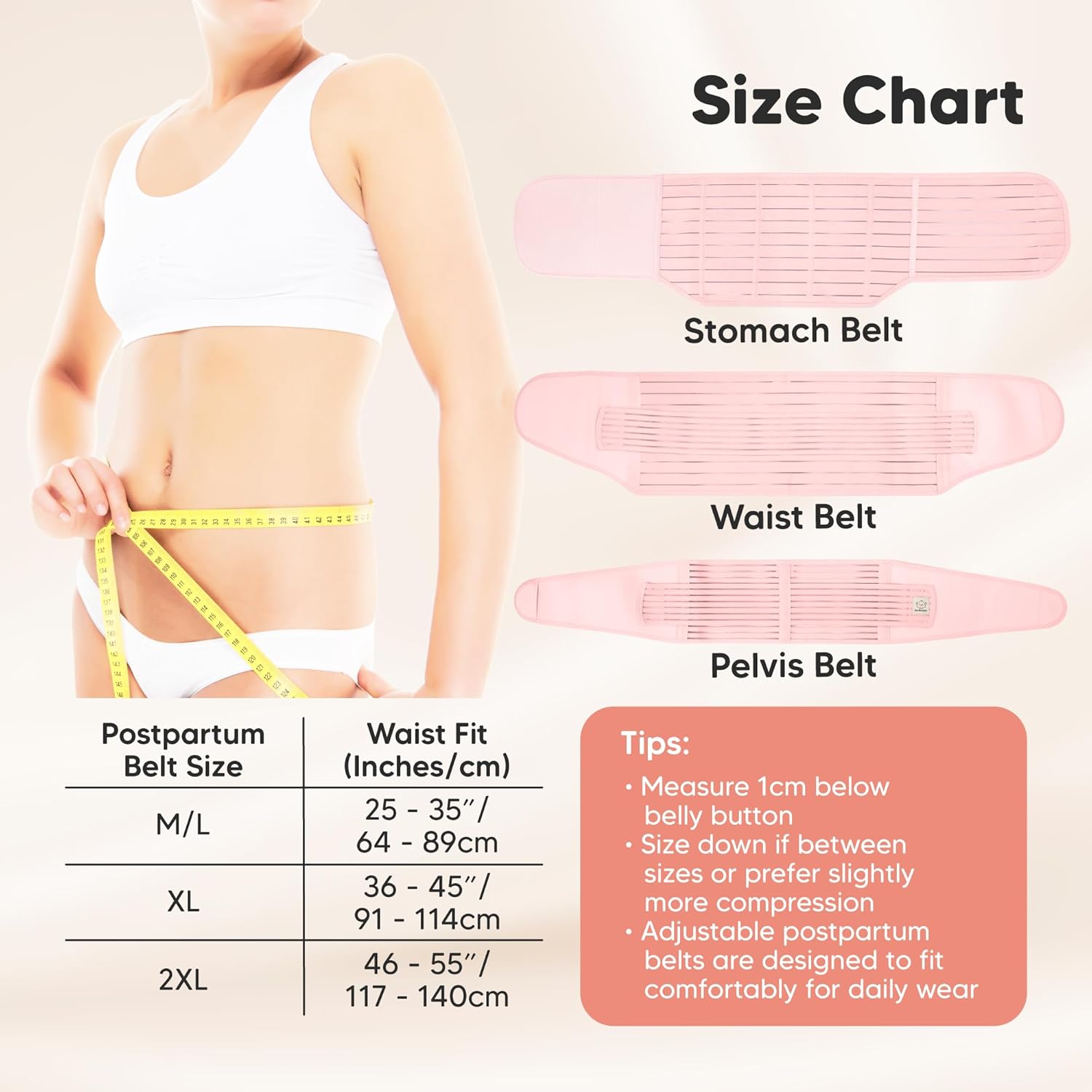 3 in 1 Postpartum Belly Support Recovery Wrap – Postpartum Belly Band, After Birth Brace, Slimming Girdles, Body Shaper Waist Shapewear, Post Surgery Pregnancy Belly Support Band (Blush Pink, M/L)