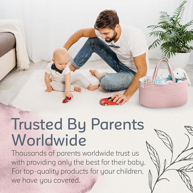 KiddyCare Diaper Caddy Organizer for Baby Nursery Basket with Handle Lid Nursing Caddy with Changing Table Organizer Cart Newborn Caddy Rosy (Floral Print) X-Large