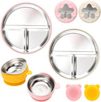Stainless Steel Baby Plate and Bowls with Suction, Divided Kids Baby Plate and Toddler Bowl with Removable Silicone Suction, Non-Slip Baby Feeding Set Dishwasher Safe，4 Packs