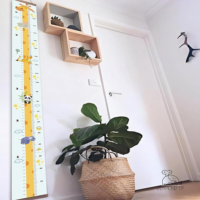 Kids Growth Chart, Wood Frame Fabric Canvas Height Measurement Ruler from Baby to Adult for Child's Room Decoration 7.9 x 79in (7.9 x 79in, Giraffe)