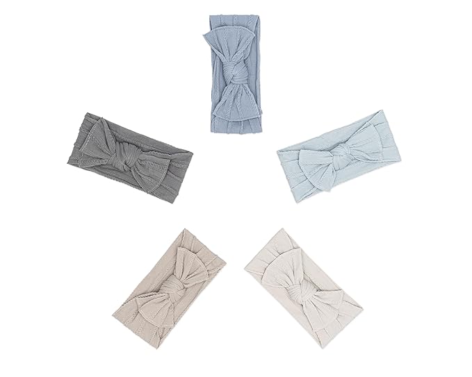 Parker Baby Cable Knit Nylon Headbands 5 Pack | Soft, Stretchy & Comfortable Bows for Girls | Adjustable, Soft to Touch & Knotted Headbands for Baby Girls | Baby Headwraps for Girls | Multiple Colors