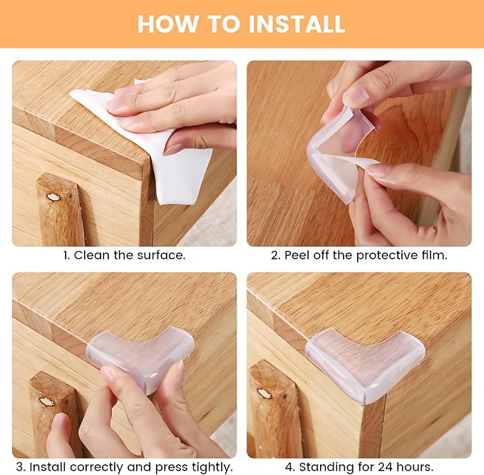 Food-Graded Silicone Clear Corner Protectors, Baby Proofing Table Edge Guards, Pre-Tapep Adhesive Soft for Kids Child Safety Proof, Cabinets Counter Furniture Bumpers (8, 3/5x3/5 in (Width))