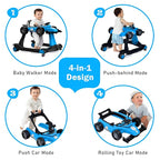 BABY JOY 4-in-1 Baby Walker, Foldable Activity Walker with Adjustable Height & Speed, Music, Lights, Anti-Rollover, Toddler Push Walker, Baby Walker with Wheels for Boys Girls 6-18 Months (Blue)