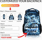 Personalized Backpacks for Boys, Motorcycle Backpack with Custom Name for Kids Kindergarten Primary Elementary Senior Middle, 17 Inch Lightweight Cool Lightning Schoolbag