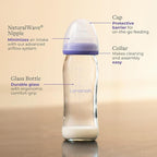 Lansinoh Anti-Colic Glass Baby Bottles, 8 Ounces, 4 Count Bottles for Feeding, Baby Essentials, Includes 4 Medium Flow Nipples, Size M