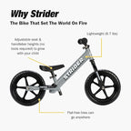 Strider 12” Sport Bike - No Pedal Balance Bicycle for Kids 1 to 4 Years - Includes Safety Pad, Padded Seat, Mini Grips & Flat-Free Tires - Tool-Free Assembly & Adjustments