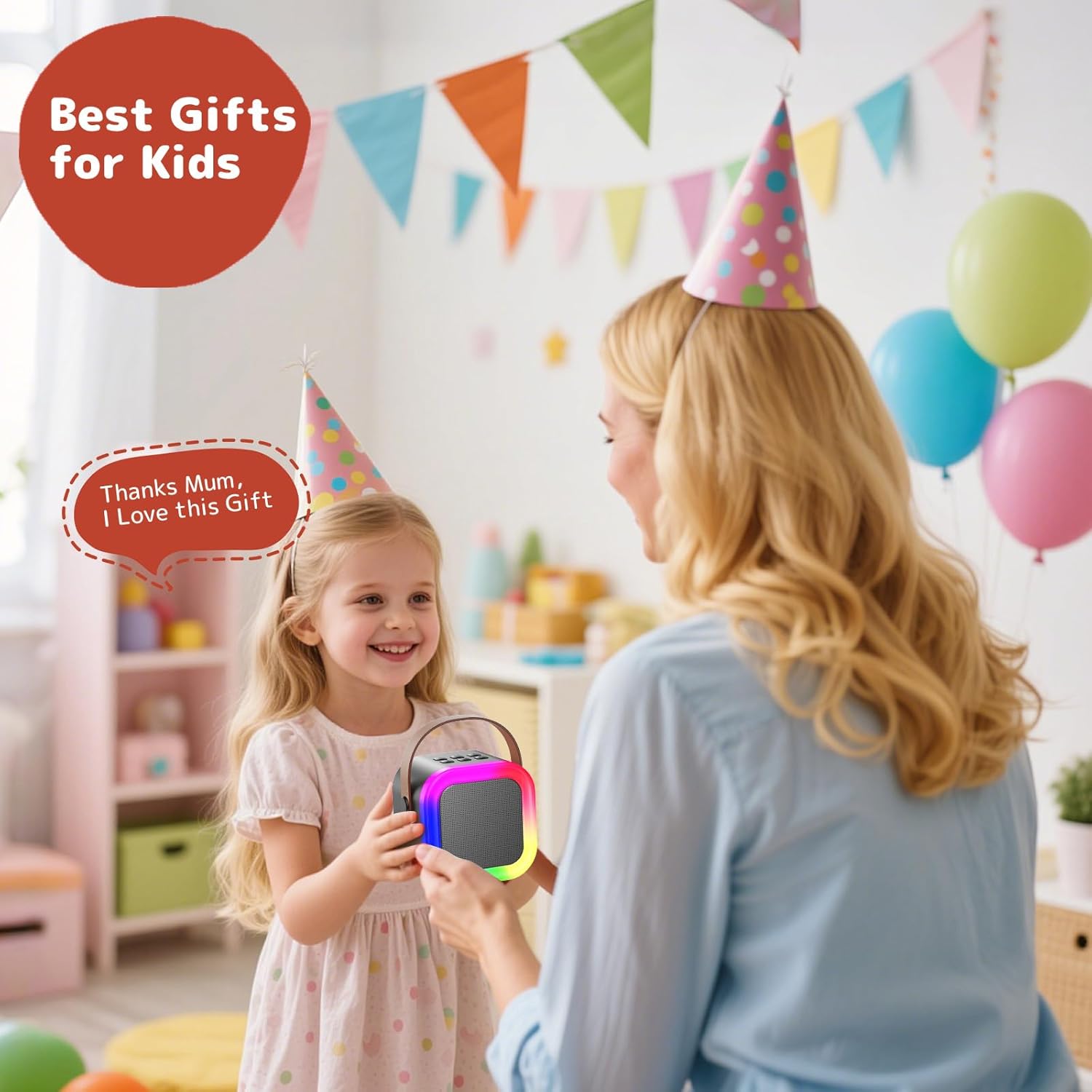 Fede Karaoke Machine for Kids Adults, Mini Karaoke Machine with 2 Wireless Microphones, Portable Bluetooth Speaker with Voice Changing Effects & LED Lights, Best Gifts Toys for Girls and Boys