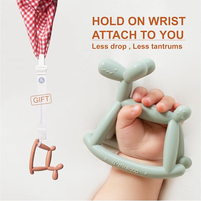 Baby Teether Toys for Teething Relief, Teething Toys 3-6 Months Food Grade Silicone Teether with Storage Box and Pacifier Clip, Baby Essential (Mint Green Clip+Box)