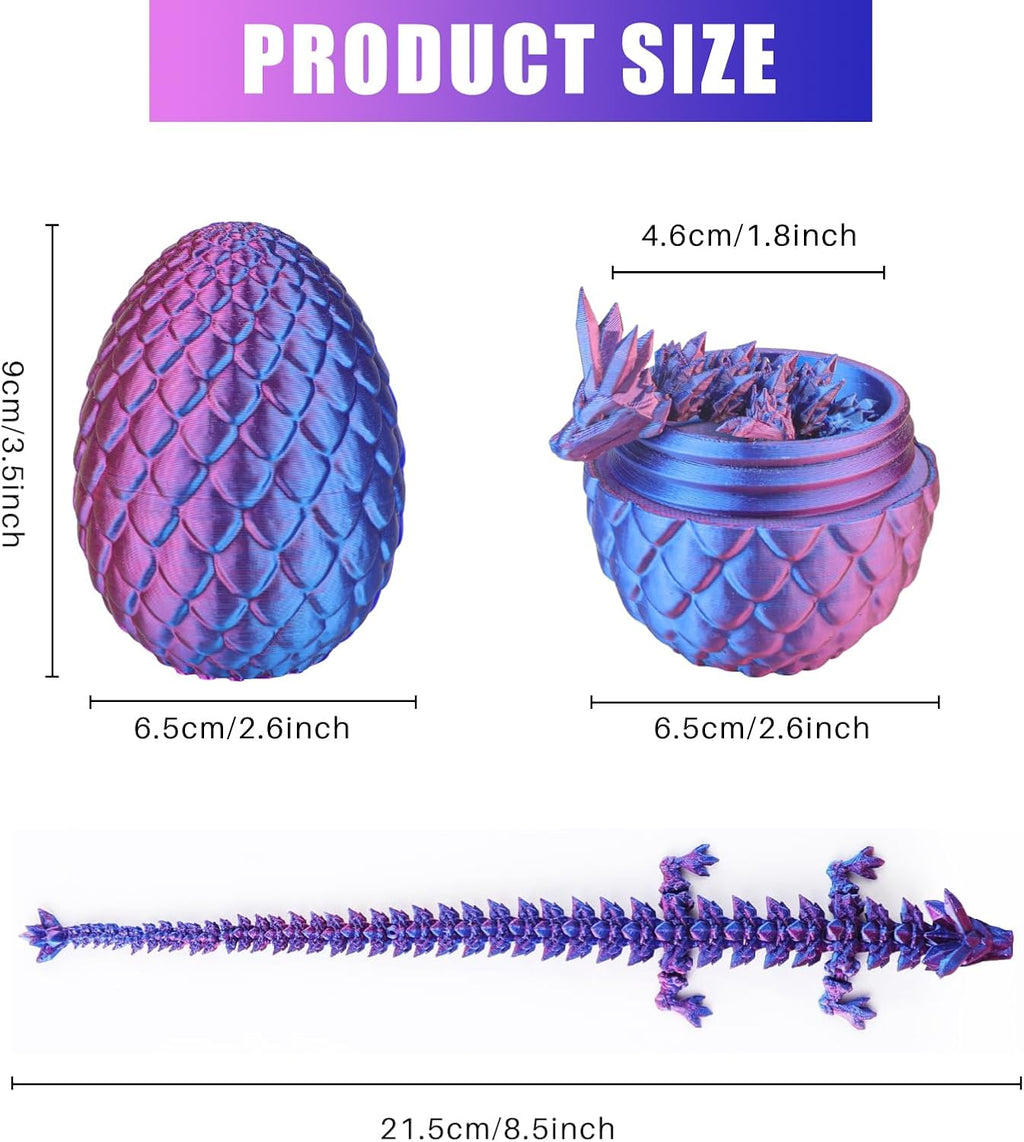 3D Printed Dragon Egg - Purple Dragon Fidget, Crystal Dragon Articulated, Dragon Egg Decor 3D Printed Gift for Birthday for Home/Office Desktop Decor