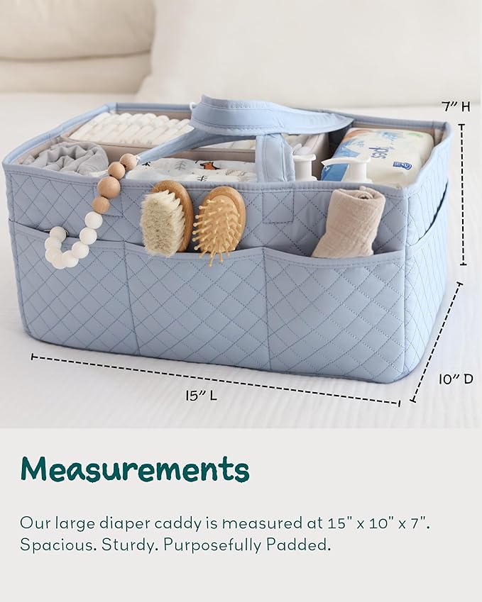 Lily Miles Baby Diaper Caddy Organizer, Quilted Nursery Storage Organizer for Newborn Essentials and Diaper Changing Station, Gift for Baby Shower and Registry Must-Have (Baby Breeze)