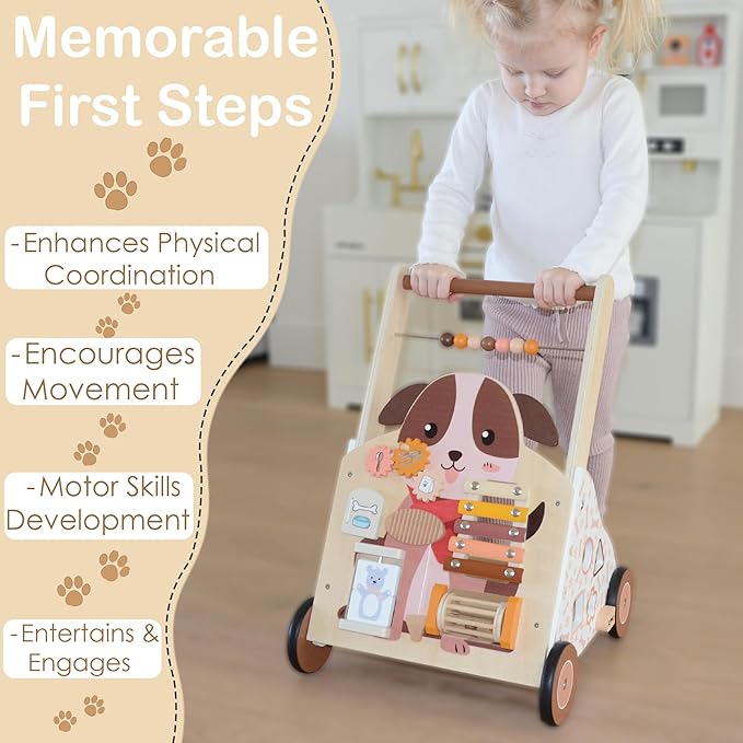 Wooden Baby Walker, Baby Push Walker, Activity Walker, for Babies 12 Months Learning to Walk, Montessori Walker Toy, Activity Center, Wooden Baby Toys