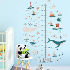 3D Cartoon Height Growth Chart for Kids Wall Decal Removable DIY Whale Ocean Animal Wall Decal Peel and Stick Sailing House Art Decor for Kids Nursery Bedroom Living Room Bathroom Decor