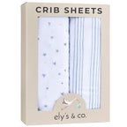 Ely’s & Co. Crib Sheets, Baby Boy Fitted Crib Mattress Sheet Set, 2 Pack, 100% Jersey Knit Cotton, Infant and Toddler Nursery Bedding, Blue Stars + Stripes Print, 28” x 52”