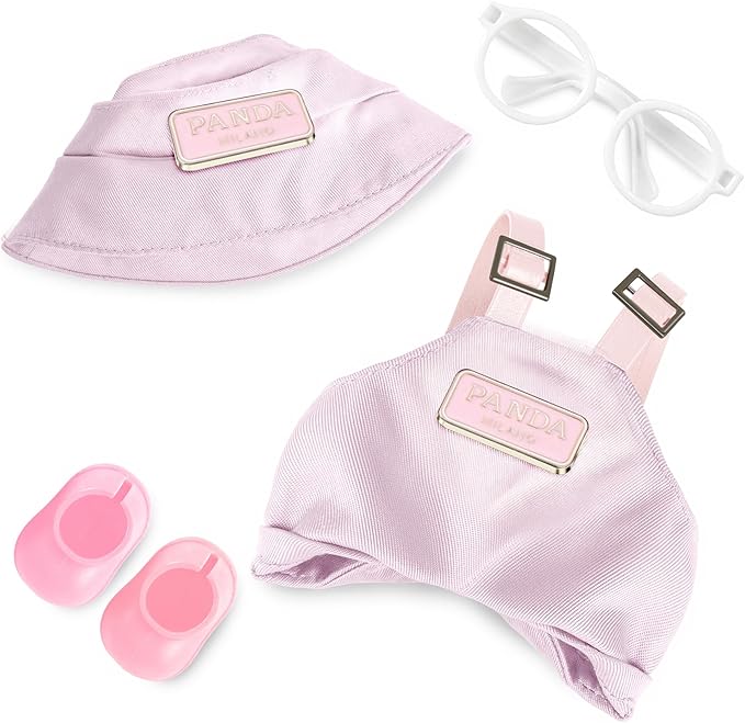6.7in/17cm Doll Clothes Set, 4 PCS Fashion Outfit Includes Hat, Bib Pants, Glasses, Shoes, Cute Collectible Doll Accessories Unique Style (Pink)