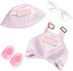 6.7in/17cm Doll Clothes Set, 4 PCS Fashion Outfit Includes Hat, Bib Pants, Glasses, Shoes, Cute Collectible Doll Accessories Unique Style (Pink)