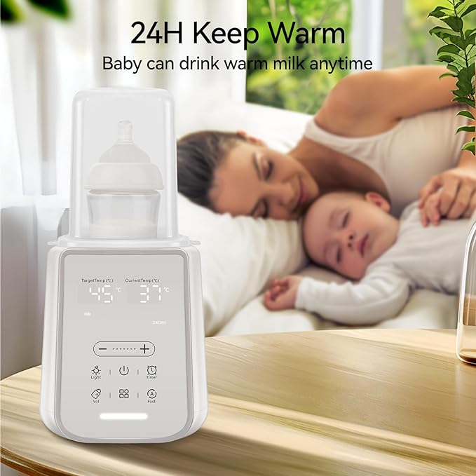 Baby Bottle Warmer for Breast Milk with Timer & Night Light, 11-in-1 Milk Warmer for Baby Bottles, 48H Keep Warm, BPA-Free Fast Heating with Adjustable Temperature for Glass/PPSU Bottles