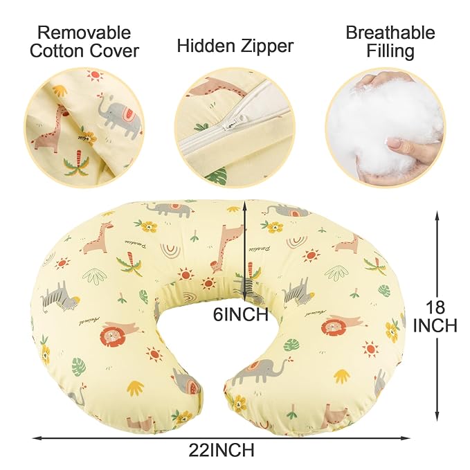 Nursing Pillow, Breastfeeding Pillow with Removable Cover, Ergonomic Breast Feeding Pillow, Baby Feeding Support Cushion for Mom Easier Breastfeeding- Original Size/Animal Yellow