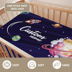 Personalized Baby Crib Bedding Set – Astronaut Rocket Pattern Nursery Bedding Sets 3 Piece with Custom Name Blanket, Fitted Crib Sheet & Changing Pad Cover – Ideal Newborn Gift for Boys