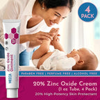 High-Potency 20% Zinc Oxide Ointment - (Pack of 4) Baby Diaper Rash Cream and Gentle Skin Protectant Barrier for Chafed Skin, Wetness, Daily & Overnight Protection Soothing, Hypoallergenic, 1oz Tubes