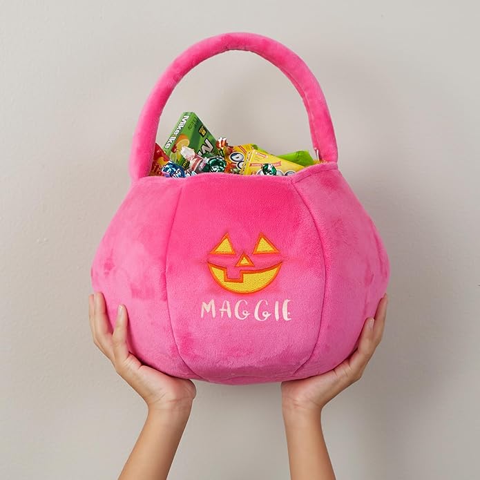 Personalization Universe Jack-o'-Lantern Embroidered Plush Halloween Treat Bag, Candy Bag, Perfect for Trick or Treating