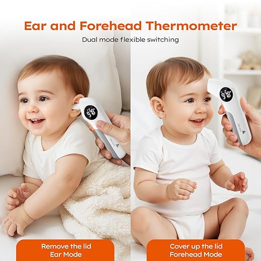 Baby Thermometer for Infants, No-Touch Forehead and Ear Thermometer with Fever Alarm, Fast Accuracy Digital Thermometer for Adults and Kids, 3 Age Modes, Object Modes