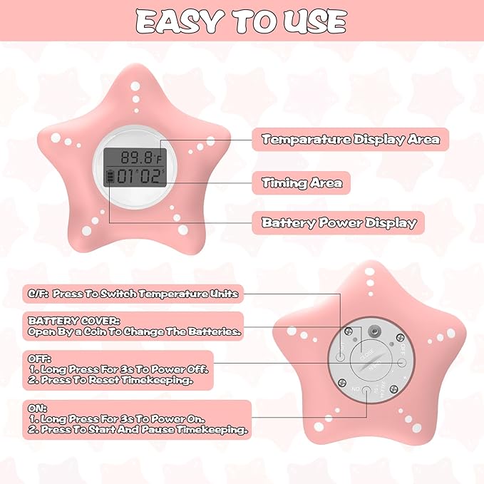 Safety Baby Bath Thermometer with Upgraded Chip, Digital Water Thermometer for Infants Bathtub, Accurate Temperature Testing and Color Alarm, Switching Between ℉ and ℃