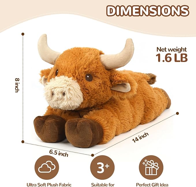 Cuckool Bull Stuffed Animals, Microwavable Stuffed Animals Adorable Fluffy Bull Plush for Warmth & Comfort, Heatable Coolable Lavender Scent Toys, Cute Soft Plushies Gift for Kids Boys Girls & Adults