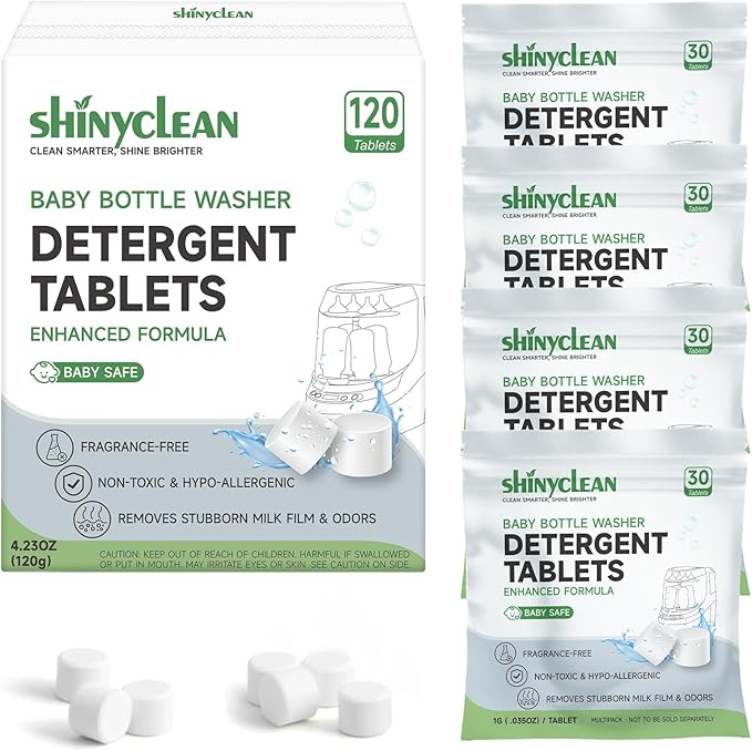 120PCS Baby Bottle Washer Tablets for Momcozy & Baby Brezza Pro, Natural Enzyme Detergent,Deep Cleaning, Chlorine & Fragrance Free, No Residue, Universal Fit All Bottle Washers Machines