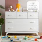 dadada Soho 5-Drawer Dresser for Nursery and Bedroom - Modern Design, Large Storage, Baby-Safe Finish, Soft Close Drawers, Anti-Tip Safety, Sturdy Legs & Solid Wood Handles, 47” Wide (White)