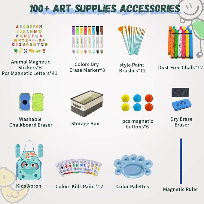 SUNFATT Kids Easel Accessory Set,100+ Art Supplies for Children's Painting,Drawing,or Crafting,Kids Toys for Ages Aged 3 4 5 6 7,8-13