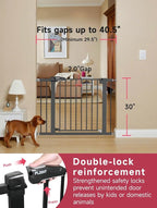 Baby Gate for Stairs, 29.5-40.5" Dog Gate for Doorways, Walk Thru Auto Close Metal Child Gate for The House, Stairs and Doorways, Pressure Mounted Pet Gate for Dog Indoor (Black)