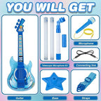 Kids Guitar and Microphone Set, Toy Guitar with Adjustable Volume and Strap, Microphone with Stand and Color Light, Toddler Musical Instrument for 3-5 5-9, Kids Karaoke Machine for Boy Girls(Blue)
