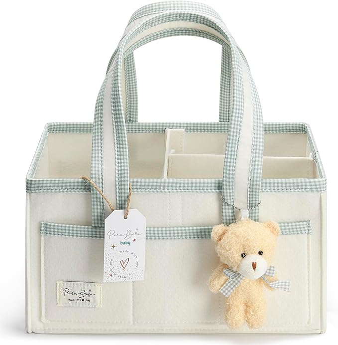 PeraBella Diaper Caddy Organizer with Handle, Baby Shower Gifts Basket Bag, Registry Search Must Haves Items, Nursery Storage Organizer for Newborn Girl Boy, Baby Bag Essentials, Car Diaper Caddy Cart