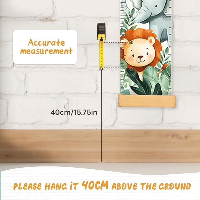 Personalized Name Baby Growth Height Chart Handing Ruler Wall Decor for Kids, Animals Canvas Removable Height Growth Chart, Nursery Decor, Toddler Kid Room Decoration, Hangable