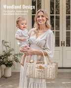 Blissful Diary Woodland Diaper Caddy Organizer, Stylish Nursery Storage Basket, Gift for Baby Shower, Newborn Essentials, Woodland Cream