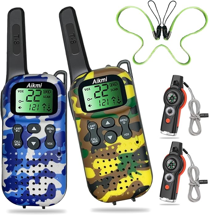 Kids Walkie Talkies Toys Boys Gifts 5 6 7 8 9 Year Old Outdoor Toys for Kids 2 Way Radio with Camping Gear Army Soldier Pretend Play Birthday Present Boy (Yellow Blue)