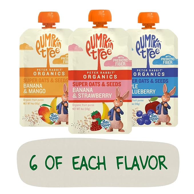 Pumpkin Tree Peter Rabbit Organics Super Oats & Seeds Variety Pack - Squeezable Snack Pouches, 4 oz. (Pack of 18)