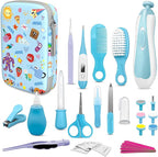 JIFTOK Baby Healthcare and Grooming Kit, 30 in 1 Baby Electric Nail Trimmer Set, Newborn Nursery Care Kit, Baby Essentials Set with Hair Brush Comb, Nail Clippers for Infant Toddlers Boys Girls (Blue)